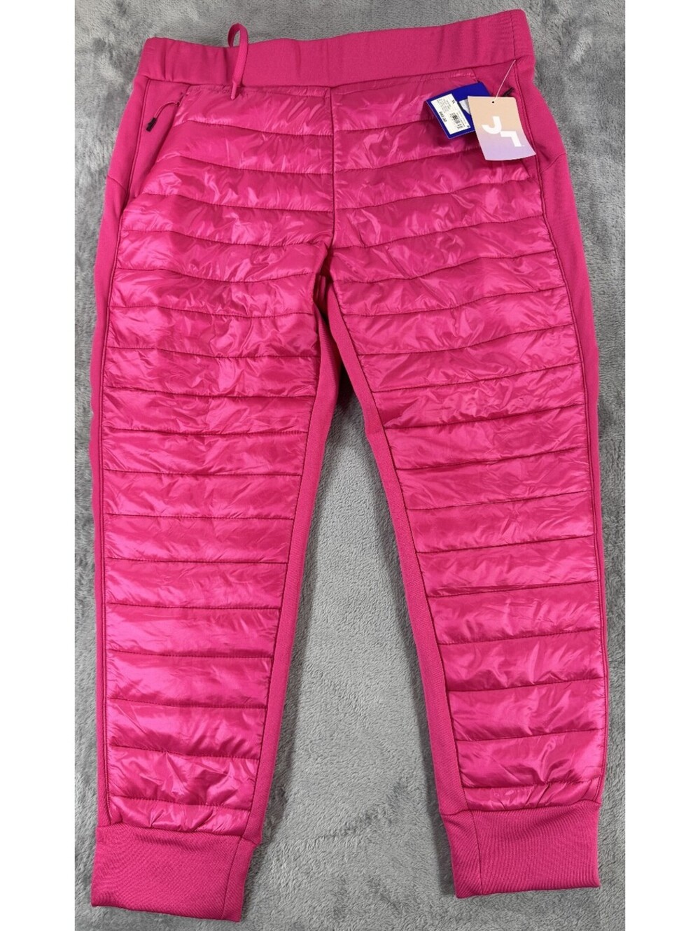 JoyLab Women's Quilted Puffer Pants Pink Panel Design Ribbed Cuffs Size XL NWT - Picture 1 of 9